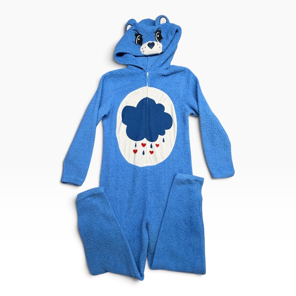 Care Bears Grumpy Bear Blue Fleece Hooded Union Suit Kids Costume Pajamas